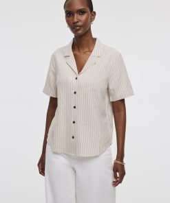 Striped Short-Sleeve Shirt with Pyjama Collar