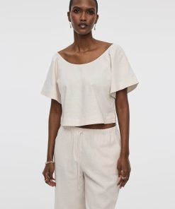 Scoop-Neck Blouse with Flutter Sleeves