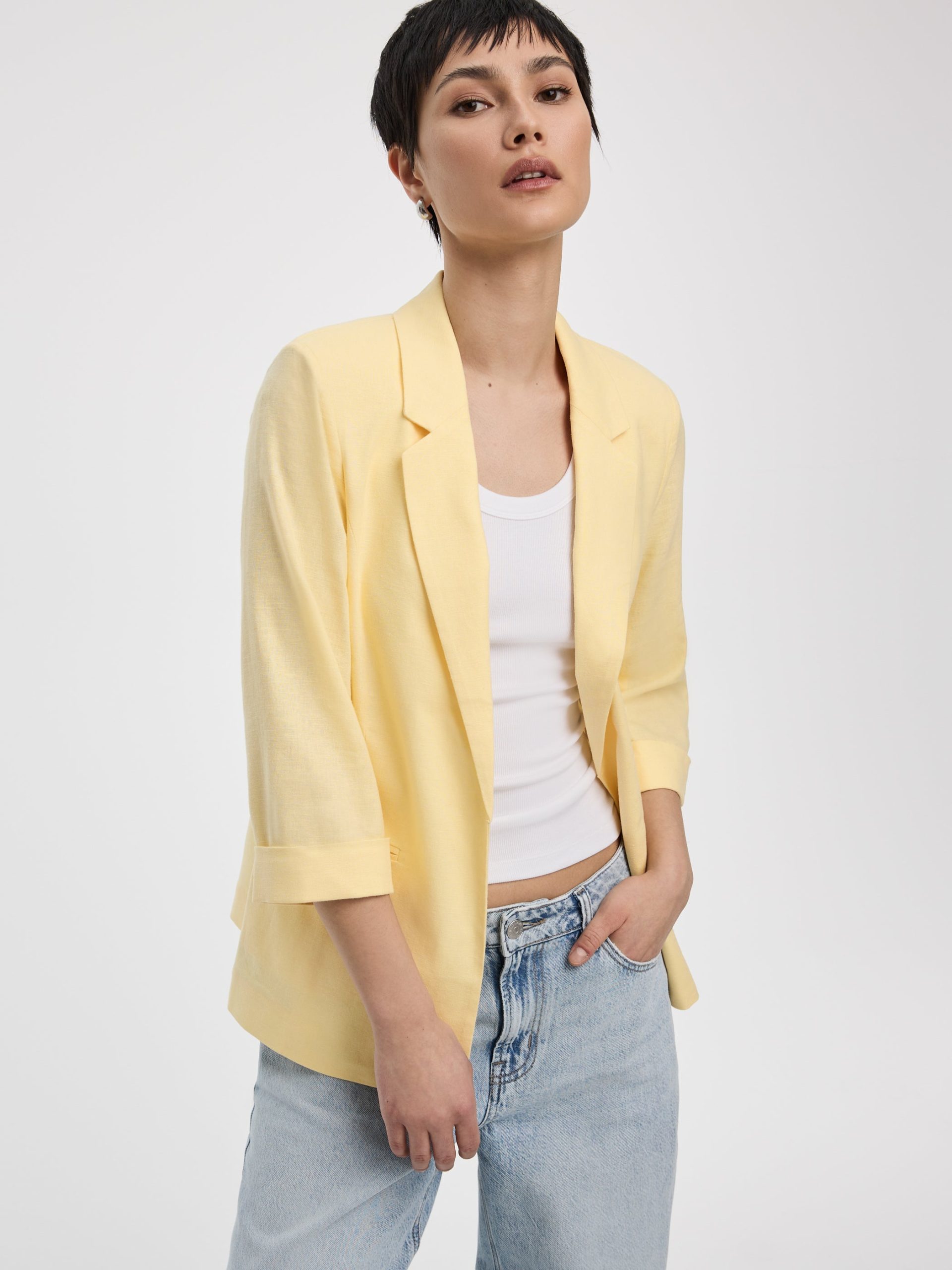 Open Linen Blazer with 3/4 Sleeves - Image 24