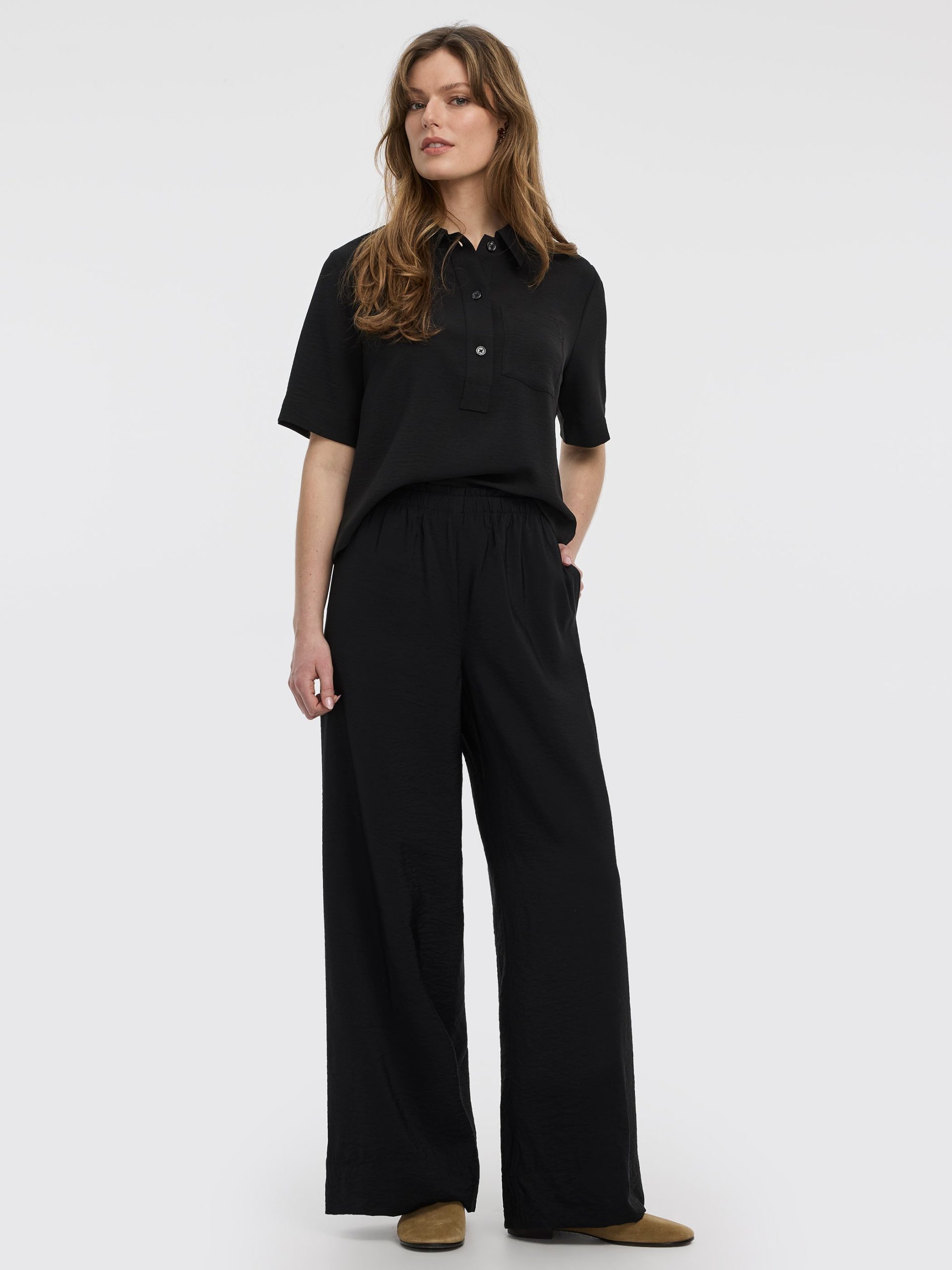 Wide-Leg High-Rise Pull-On Pant