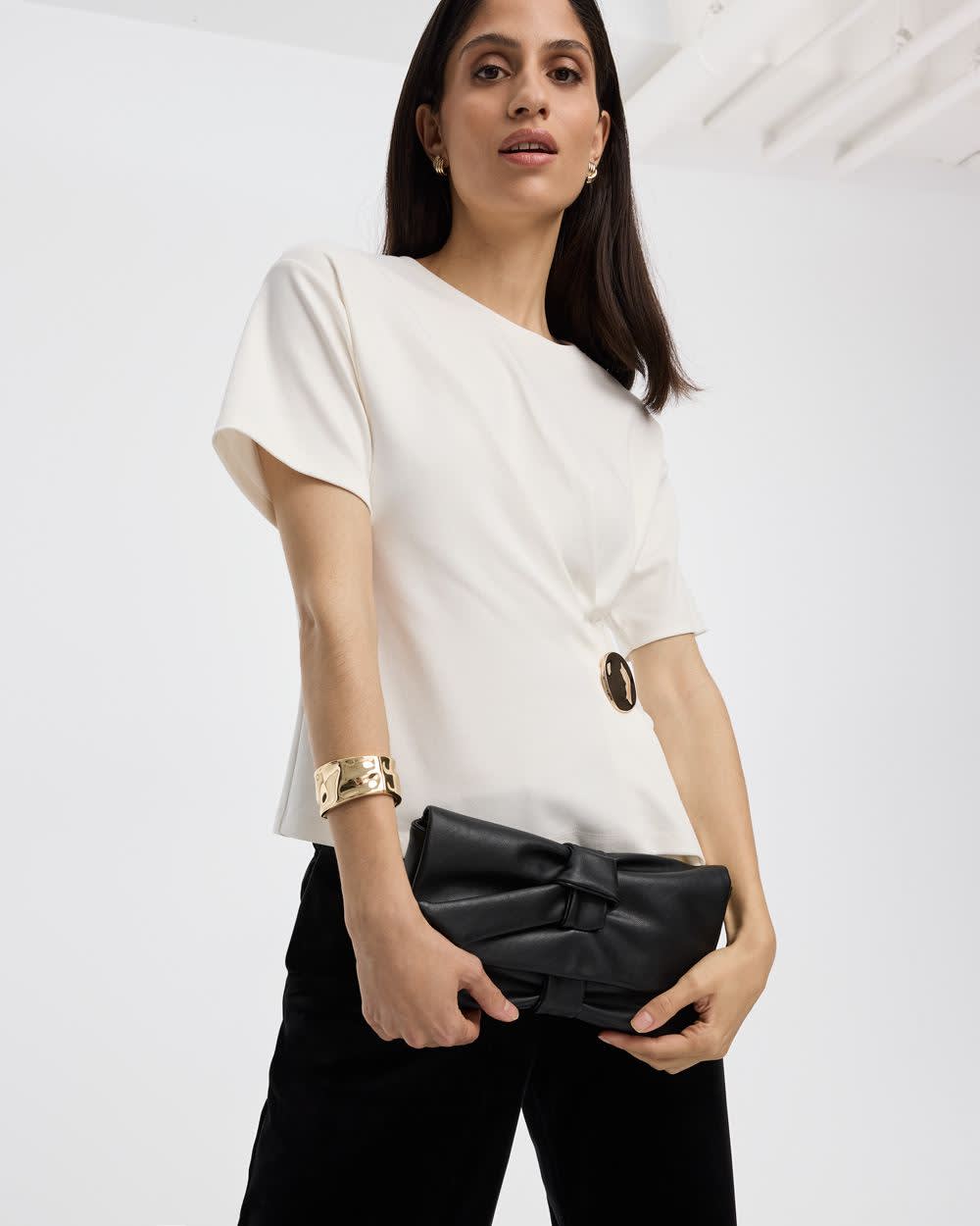 Short-Sleeve Crew-Neck Top with Cinched Waist - Image 7
