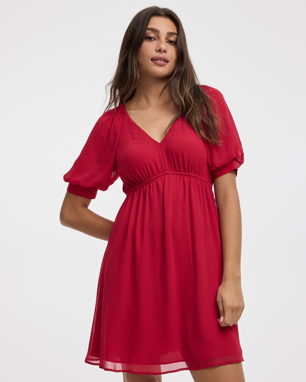 Elbow-Sleeve V-Neck Empire-Cut Dress - Image 6