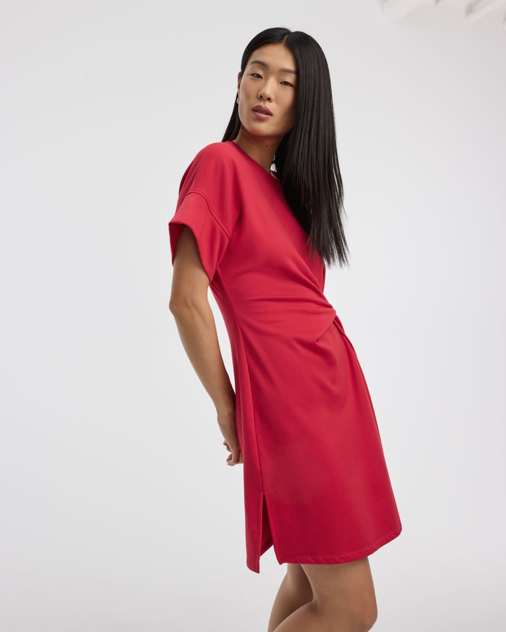 Short-Sleeve Fitted Dress with Knot Detail - Image 7
