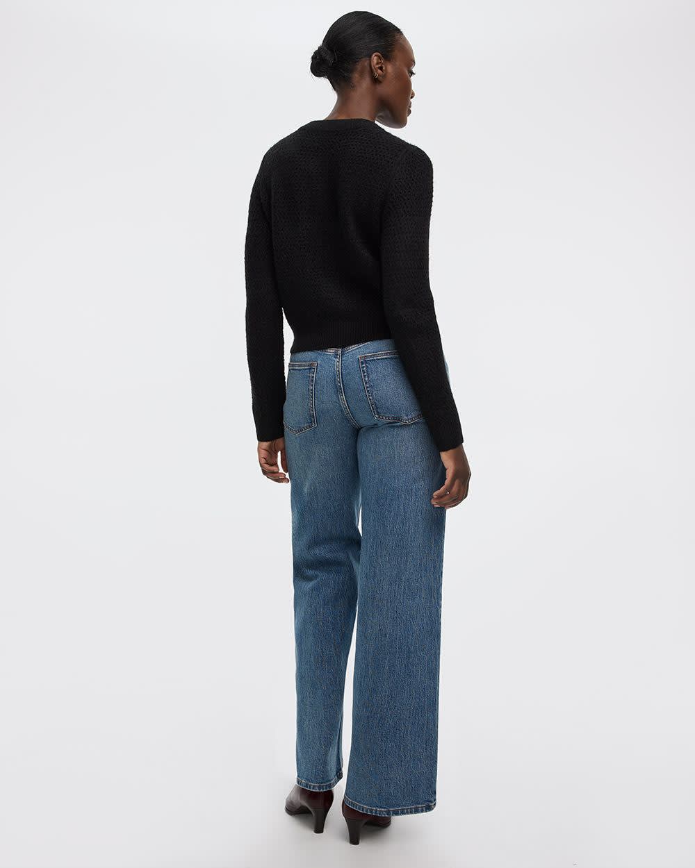 Long-Sleeve Crew-Neck Fitted Cardigan - Image 2