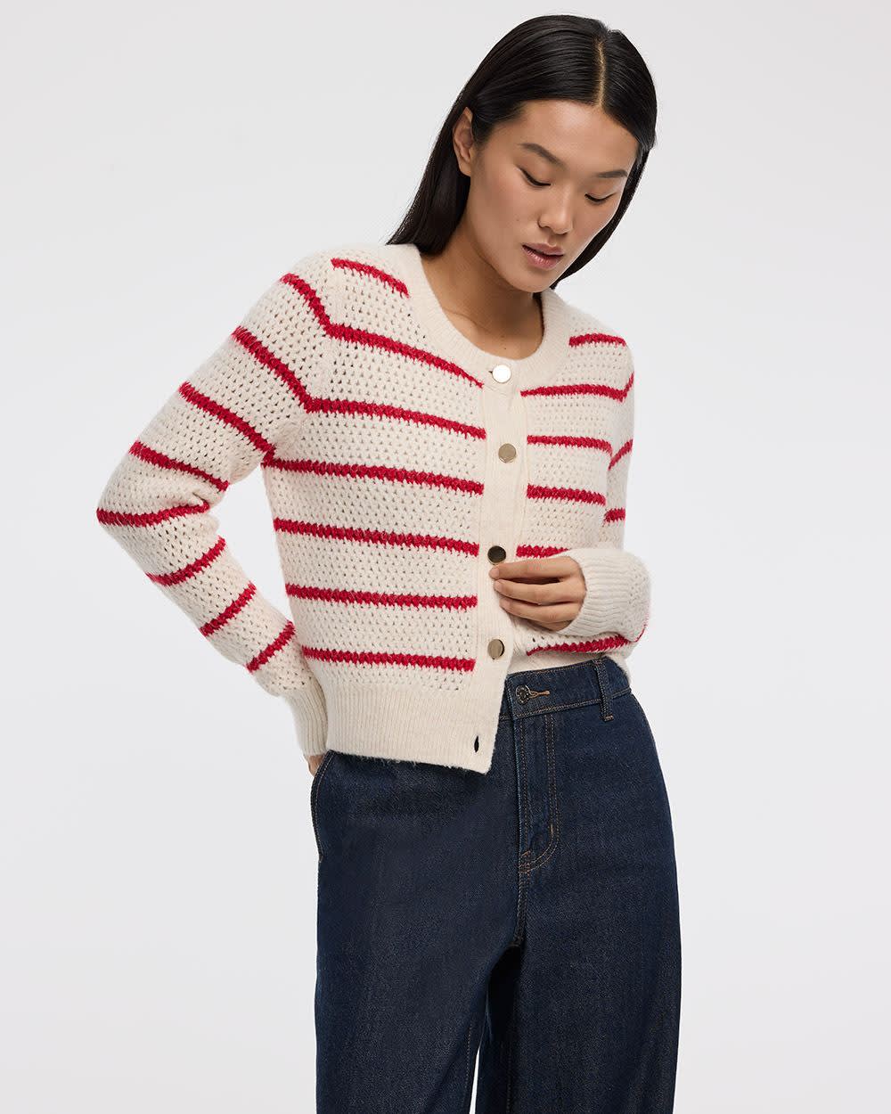 Long-Sleeve Crew-Neck Fitted Cardigan - Image 5