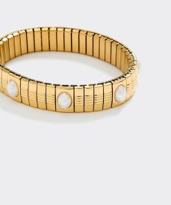 Stainless Steel Baguette Bracelet with Pearls