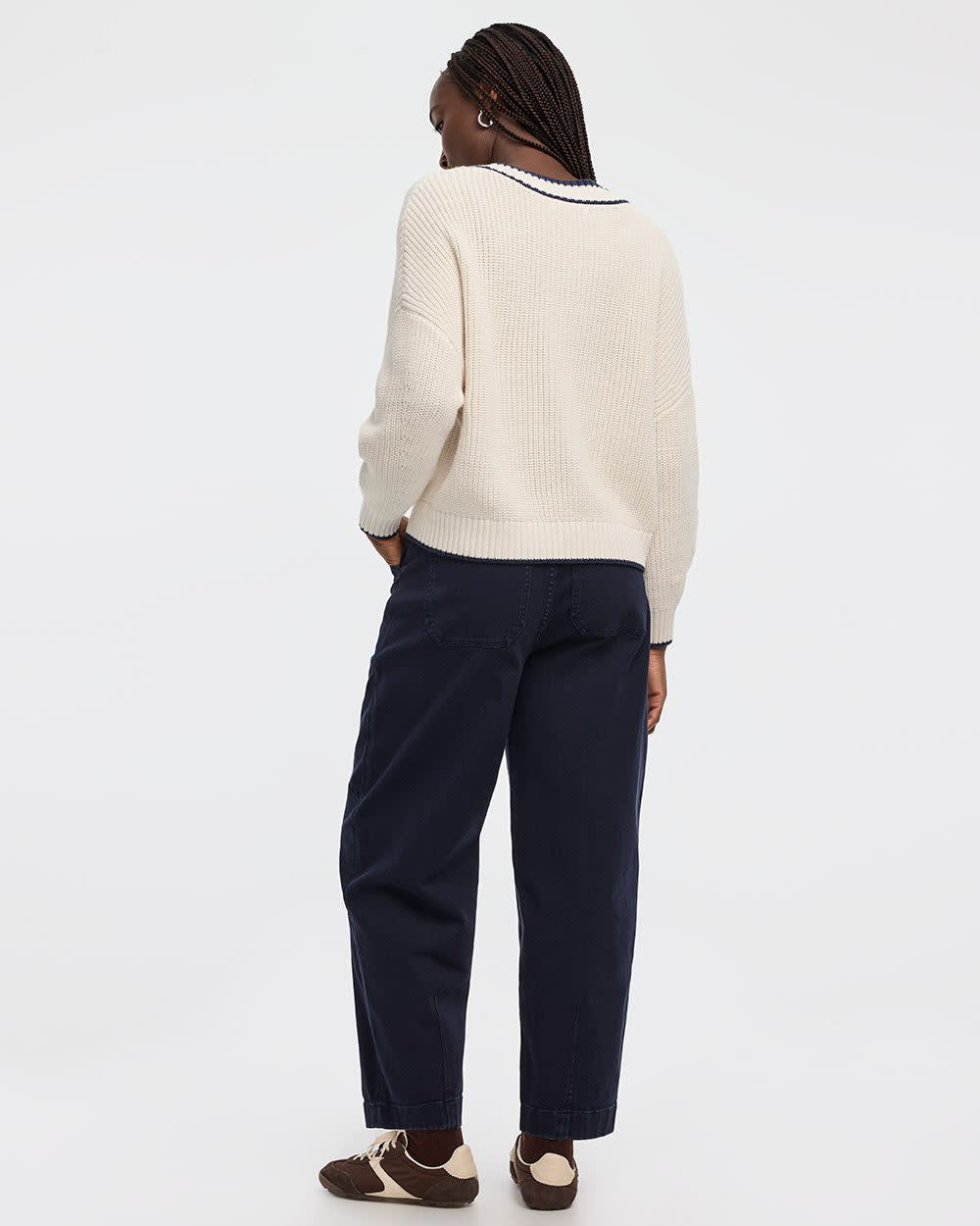 Long-Sleeve V-Neck Loose Sweater - Image 2