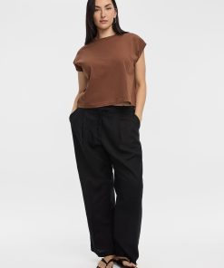 Linen-Blend Straight-Leg High-Rise Pant - Curvy Fit