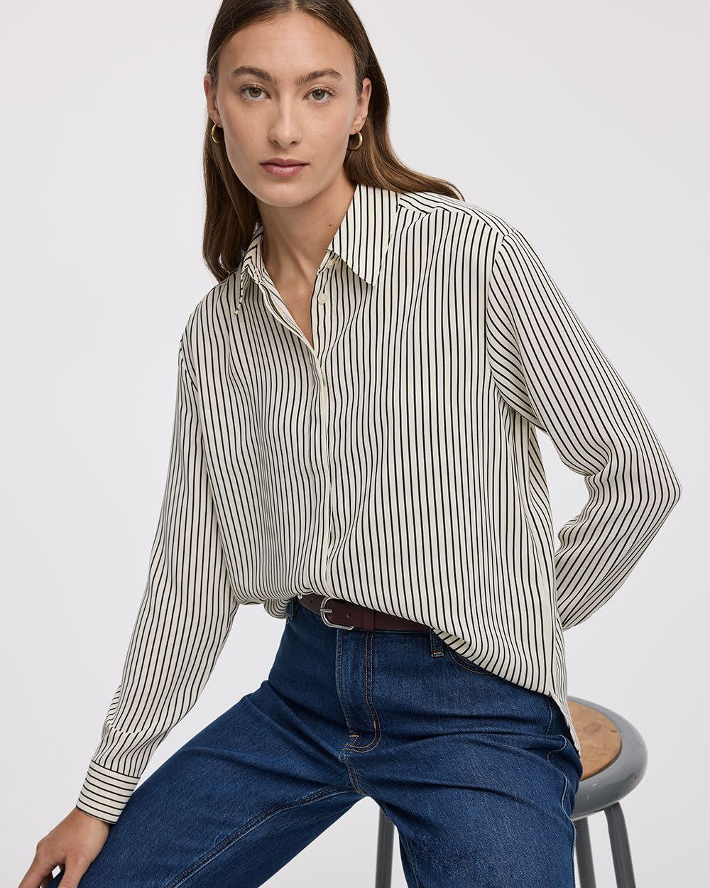Long-Sleeve Buttoned-Down Blouse - Image 17