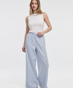 Striped Wide-Leg Linen-Blend Pant