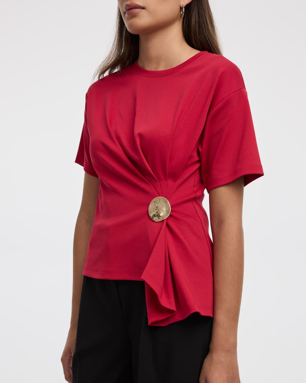 Short-Sleeve Crew-Neck Top with Cinched Waist - Image 12