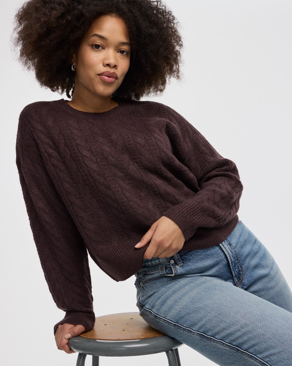 Long-Sleeve Crew-Neck Pullover with Cable Stitches - Image 7