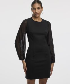 Long-Sleeve Bodycon Mini Dress with Rhinestones