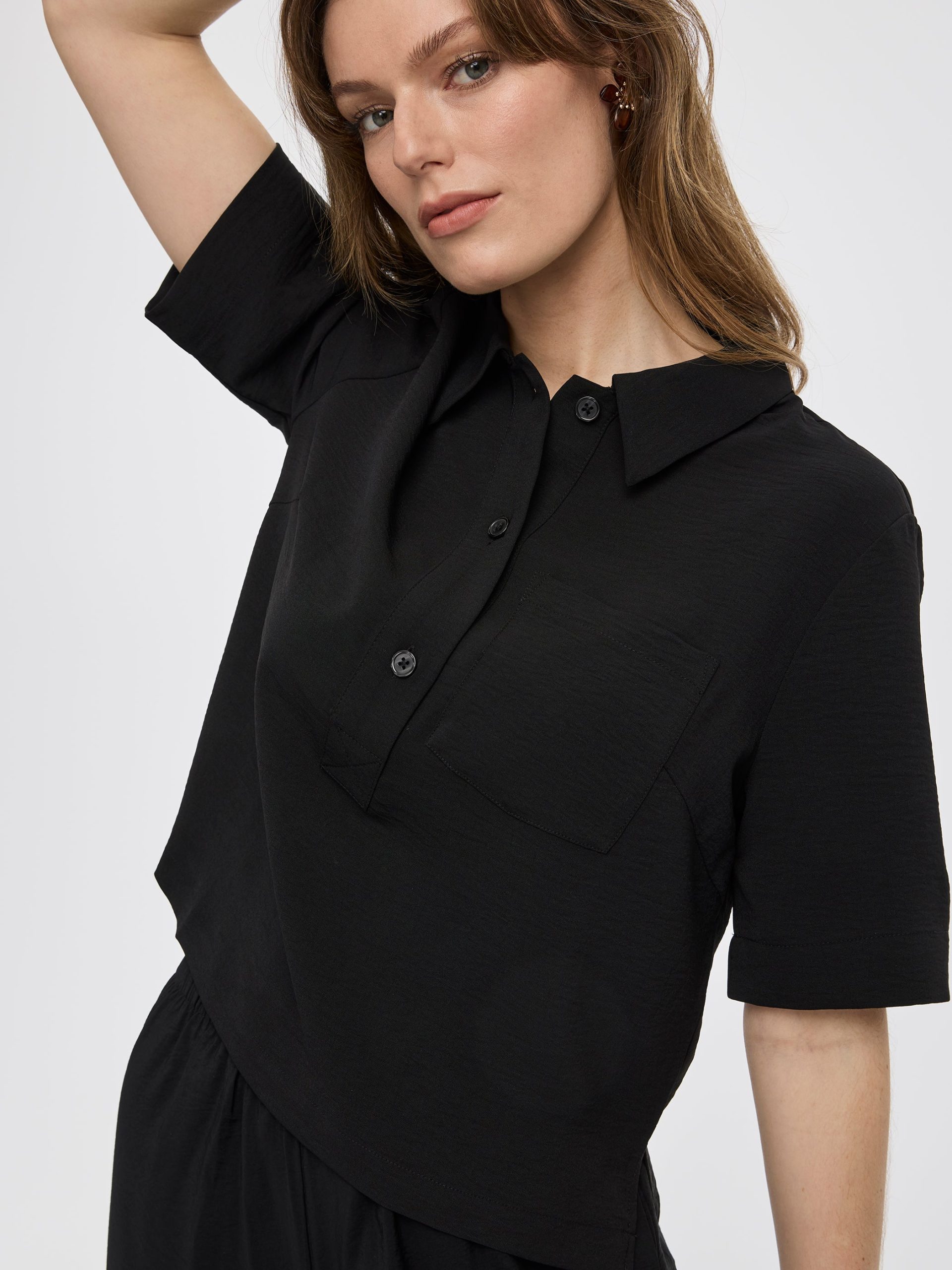 Short-Sleeve Blouse with Shirt Collar - Image 4