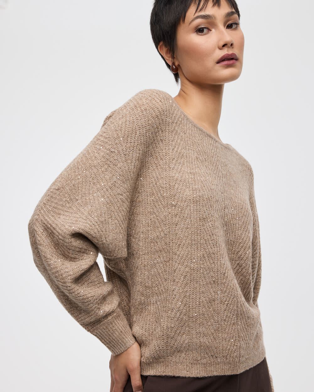 Long-Sleeve Boat-Neck Boxy Sweater with All-Over Sequins - Image 13