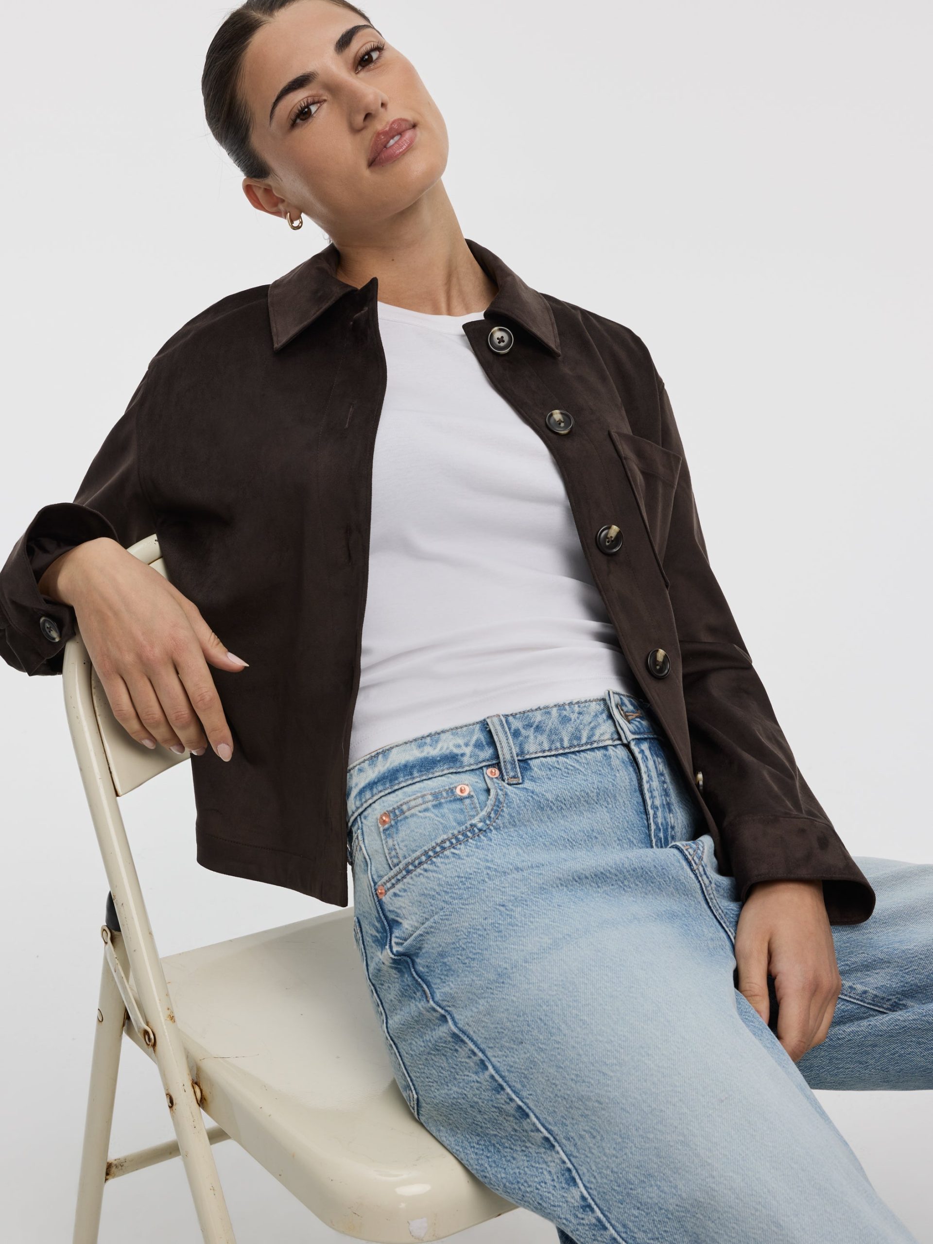 Cropped Faux-Suede Jacket - Image 4