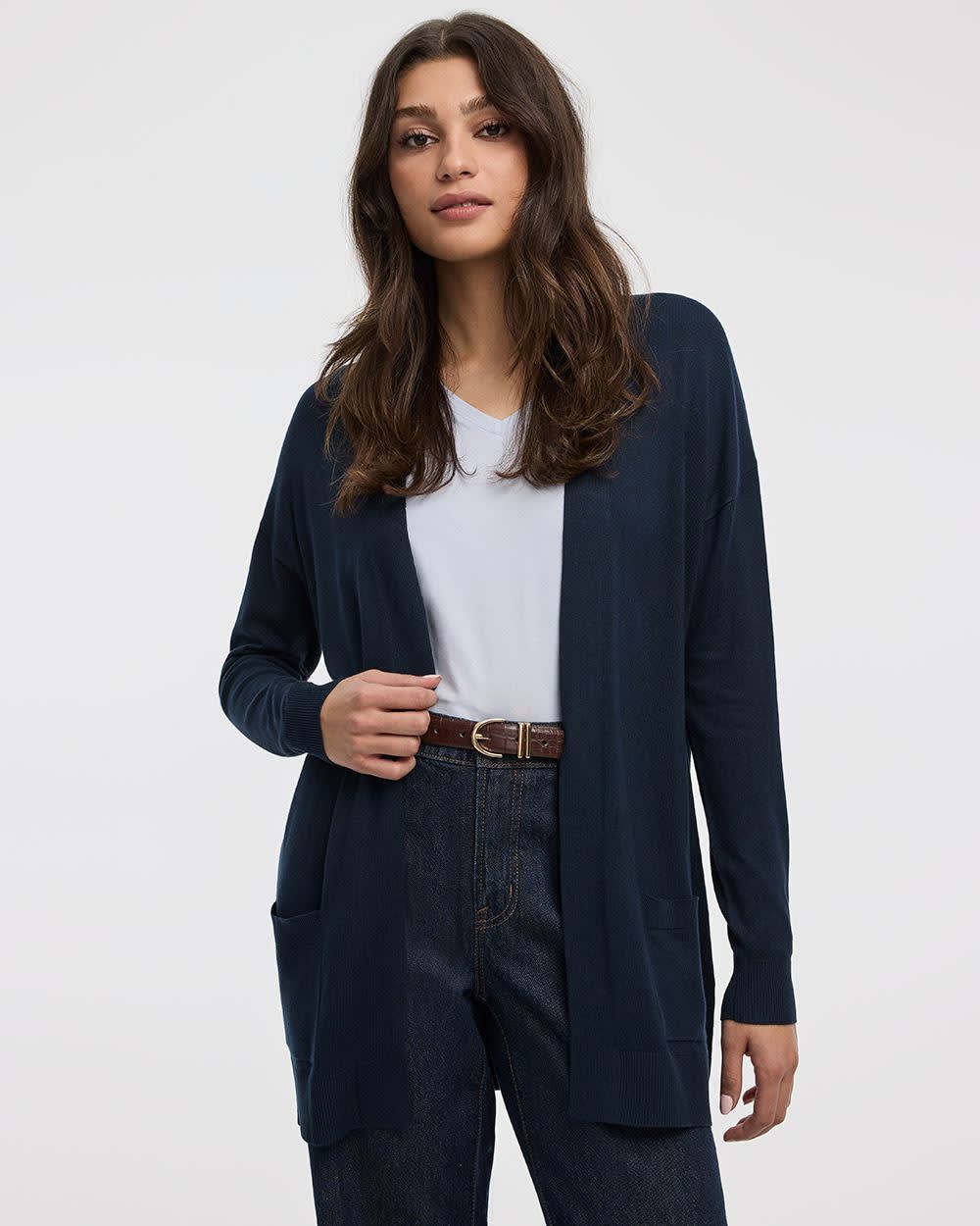 Long-Sleeve Open Cardigan with Pockets - R Essentials - Image 9