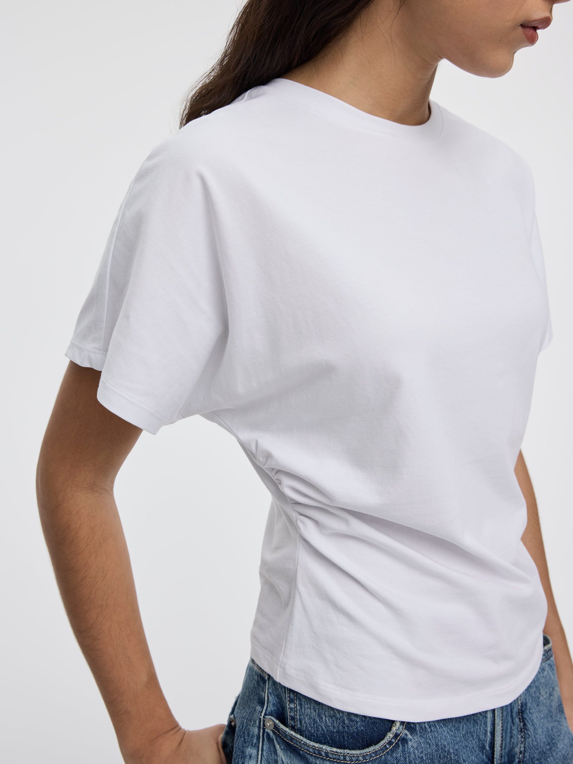 Short-Sleeve Crew-Neck Tee with Shirred Sides - Image 2