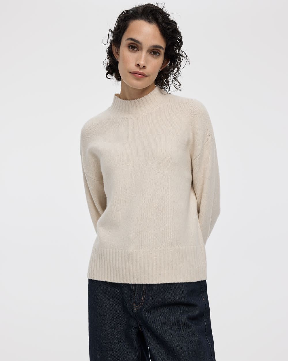 Long-Sleeve Mock-Neck Loose Pullover - Image 3
