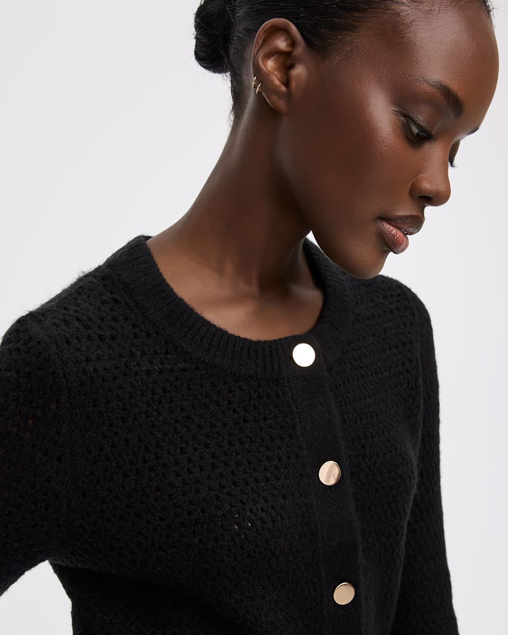 Long-Sleeve Crew-Neck Fitted Cardigan - Image 4