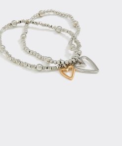 Beaded Bracelets with Heart Charms - Set of 2