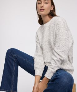 Long-Sleeve Crew-Neck Sweatshirt with Cable Stitches