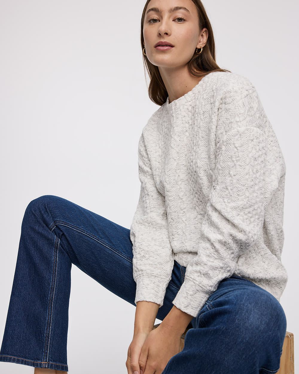 Long-Sleeve Crew-Neck Sweatshirt with Cable Stitches