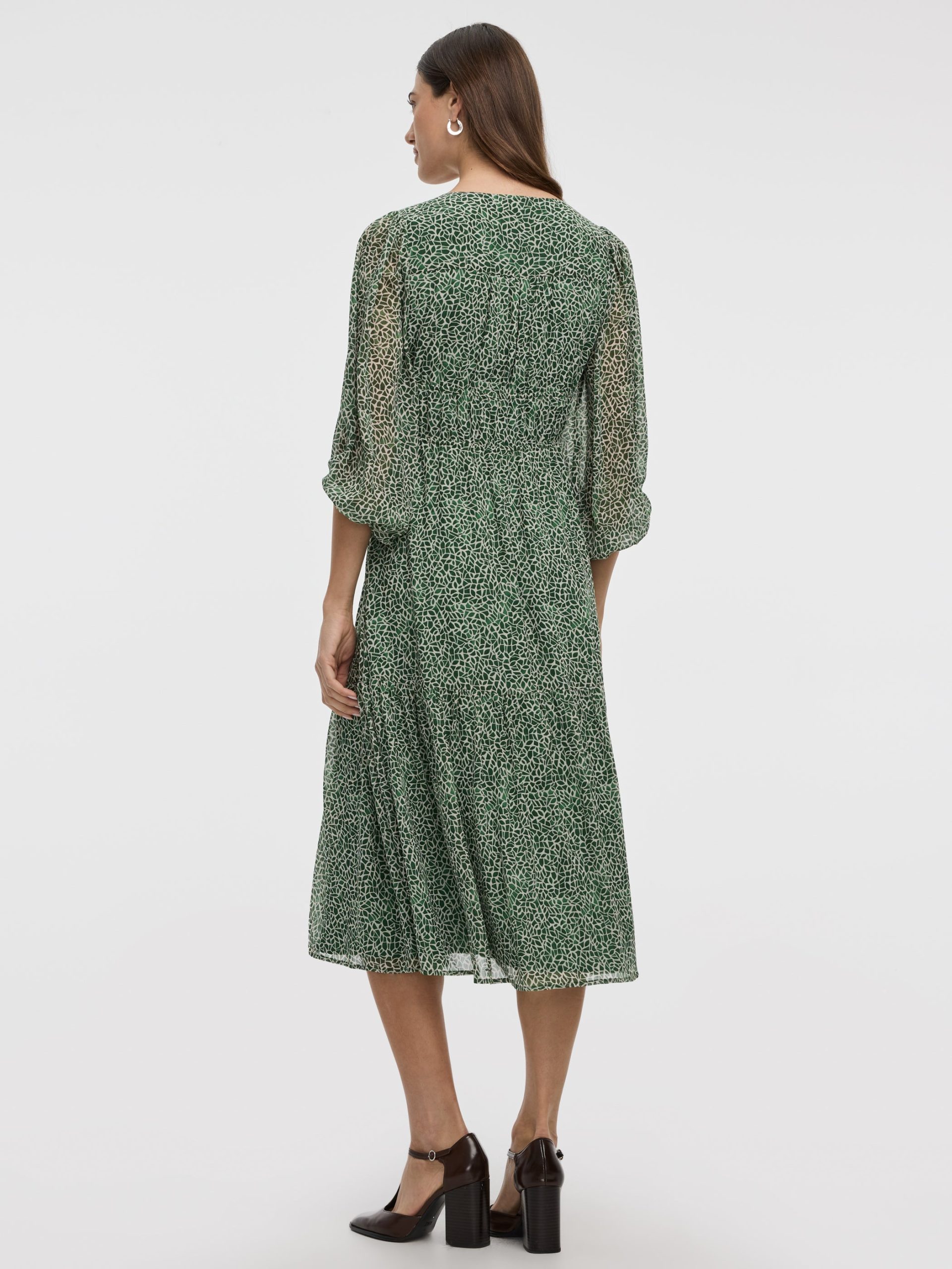 V-Neck Empire Midi Dress with Sheer Sleeves - Image 3