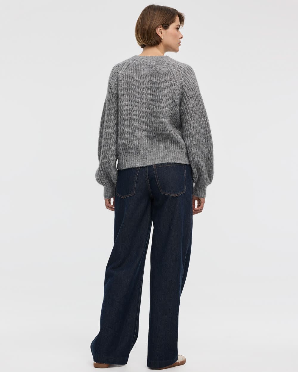 Long-Balloon-Sleeve Crew-Neck Cardigan - Image 10