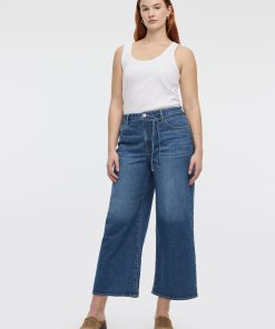 Wide-Leg High-Rise Cropped Jean with Sash