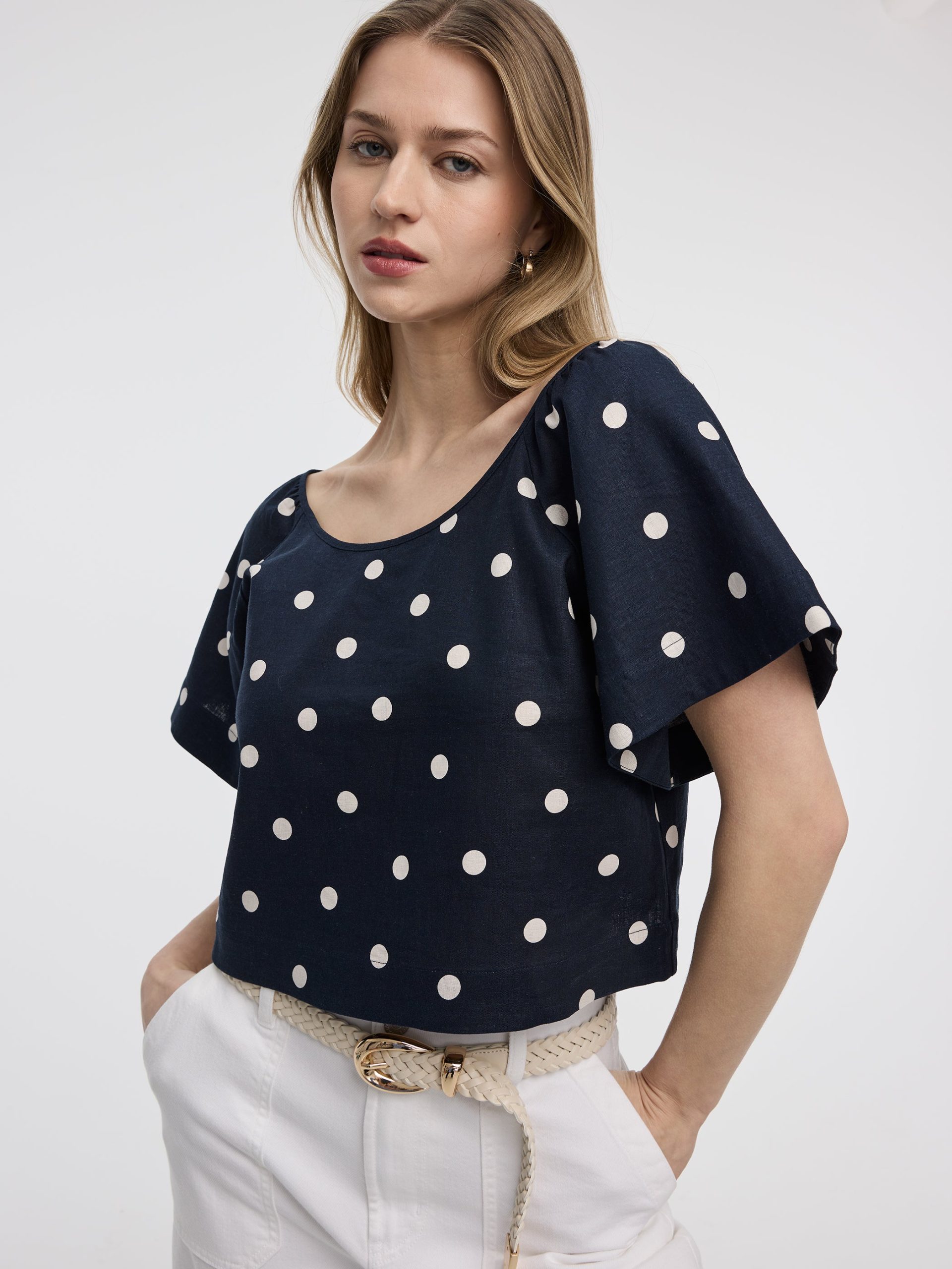 Scoop-Neck Blouse with Flutter Sleeves - Image 8