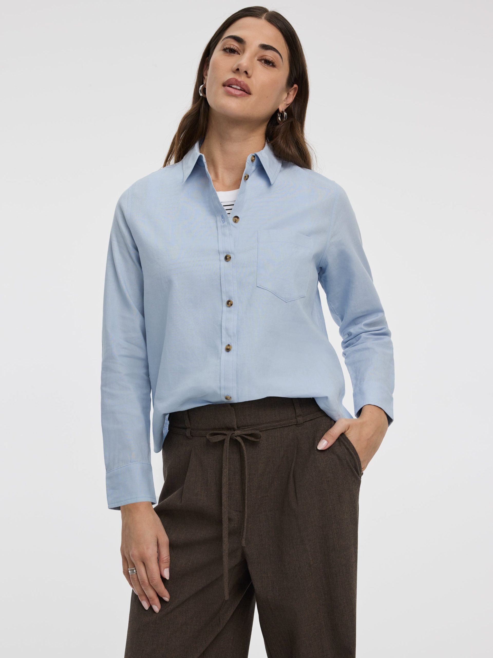 Long-Sleeve Linen-Blend Shirt