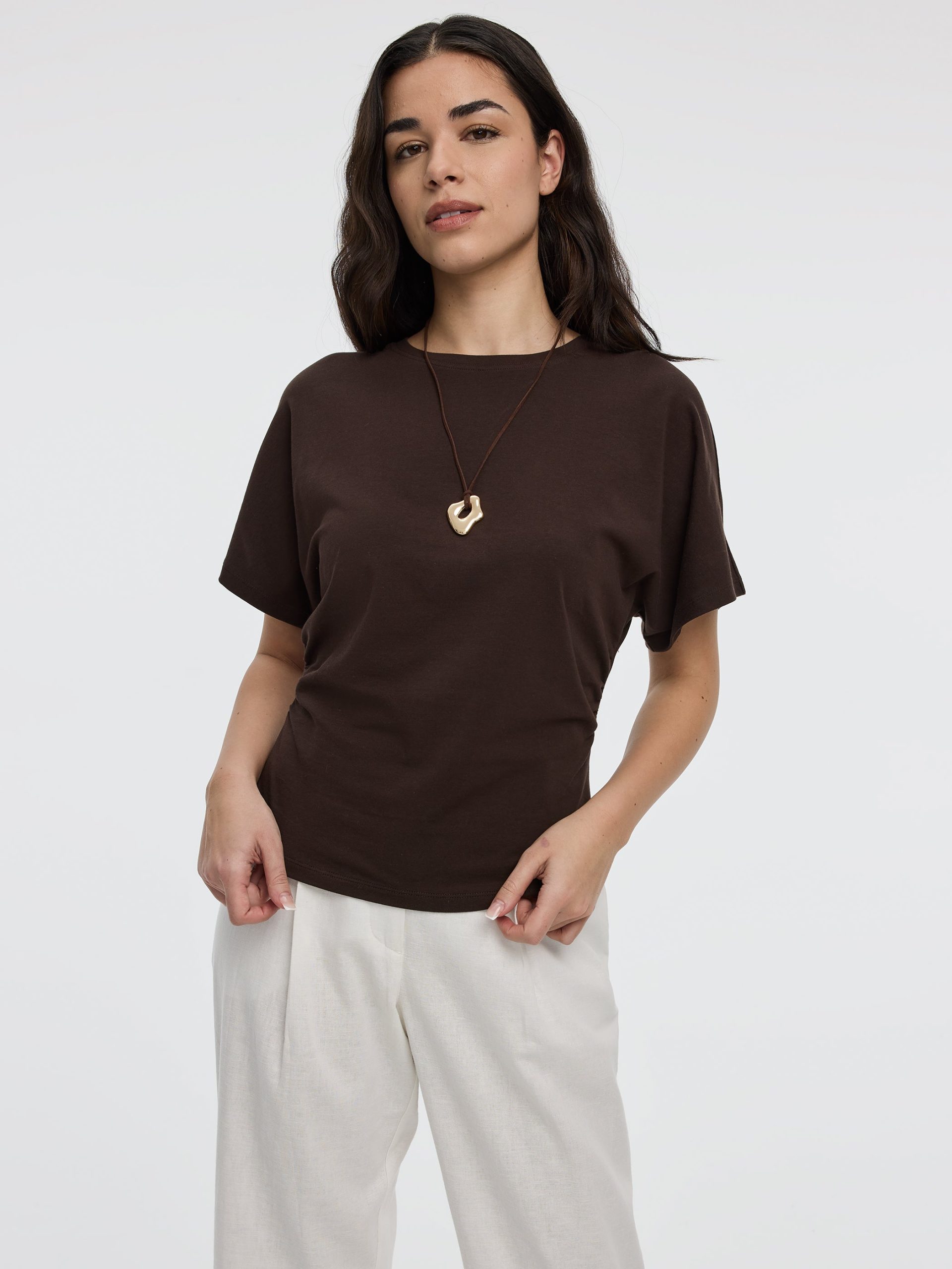 Short-Sleeve Crew-Neck Tee with Shirred Sides - Image 5