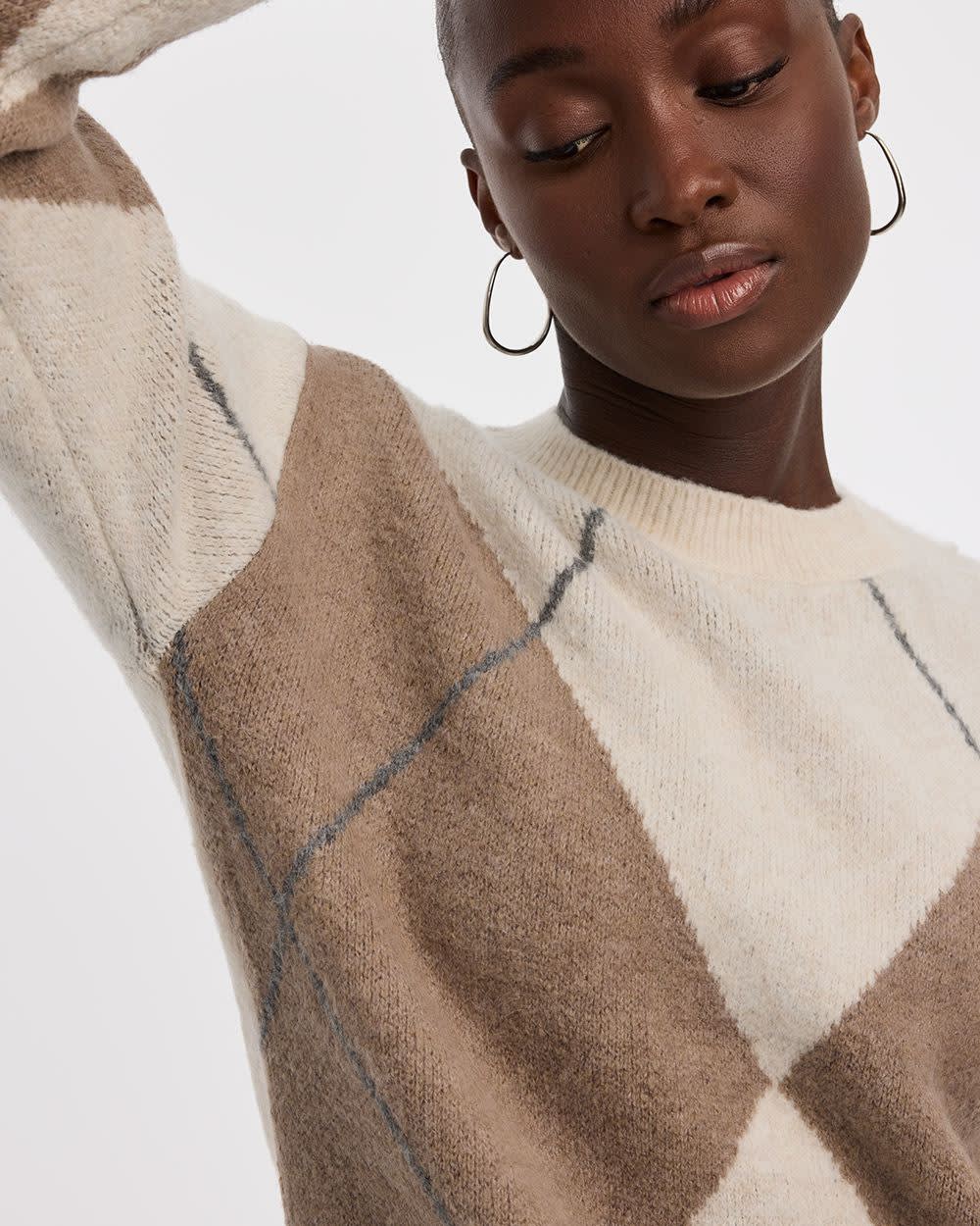 Long-Sleeve Crew-Neck Argyle Pullover - Image 4
