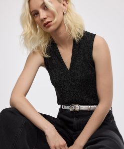 Sleeveless V-Neck Shimmery Top