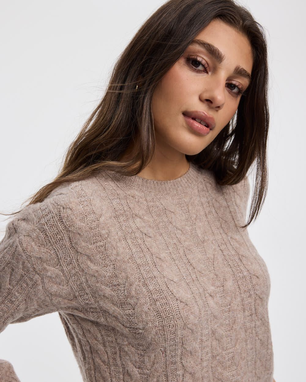 Long-Sleeve Crew-Neck Pullover with Cable Stitches - Image 4