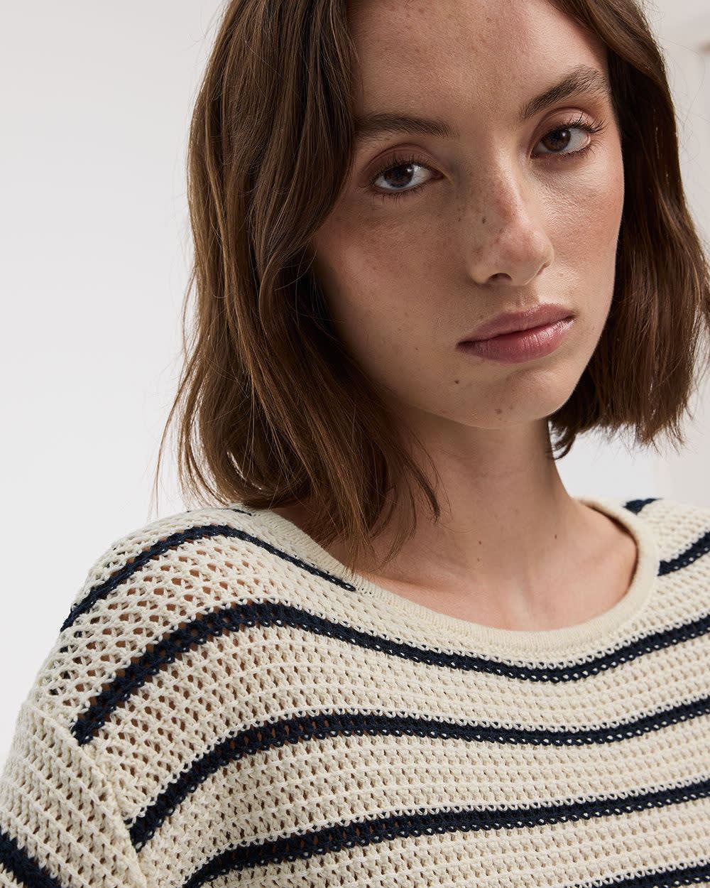Striped Long-Sleeve Open-Stitch Pullover - Image 4