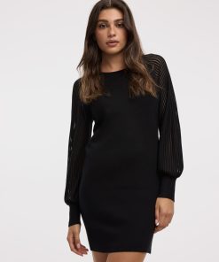 Sweater Dress with Mesh Long Sleeves