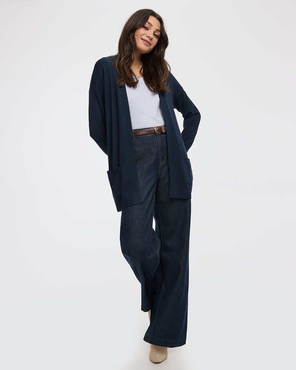 Long-Sleeve Open Cardigan with Pockets - R Essentials - Image 11