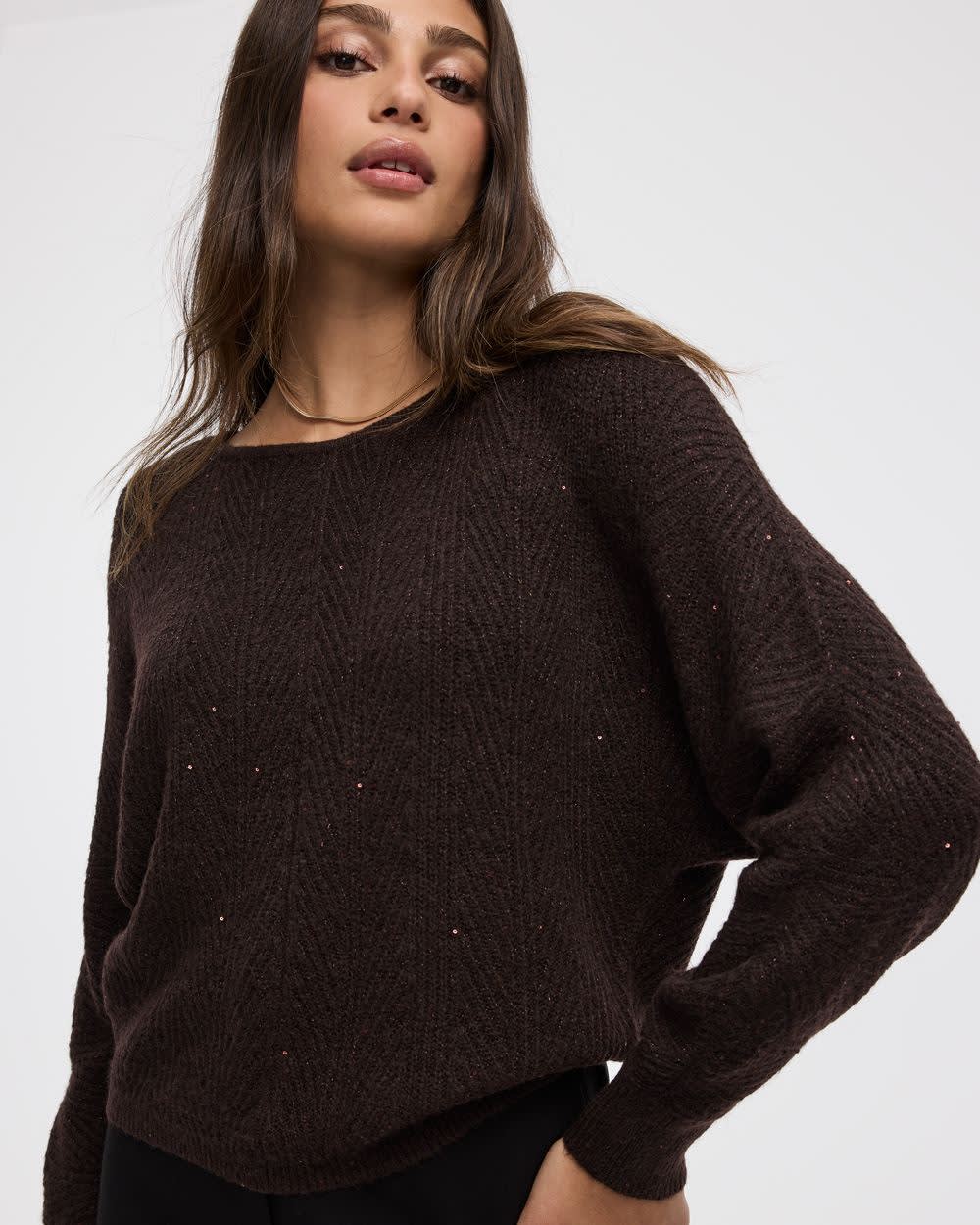Long-Sleeve Boat-Neck Boxy Sweater with All-Over Sequins - Image 12