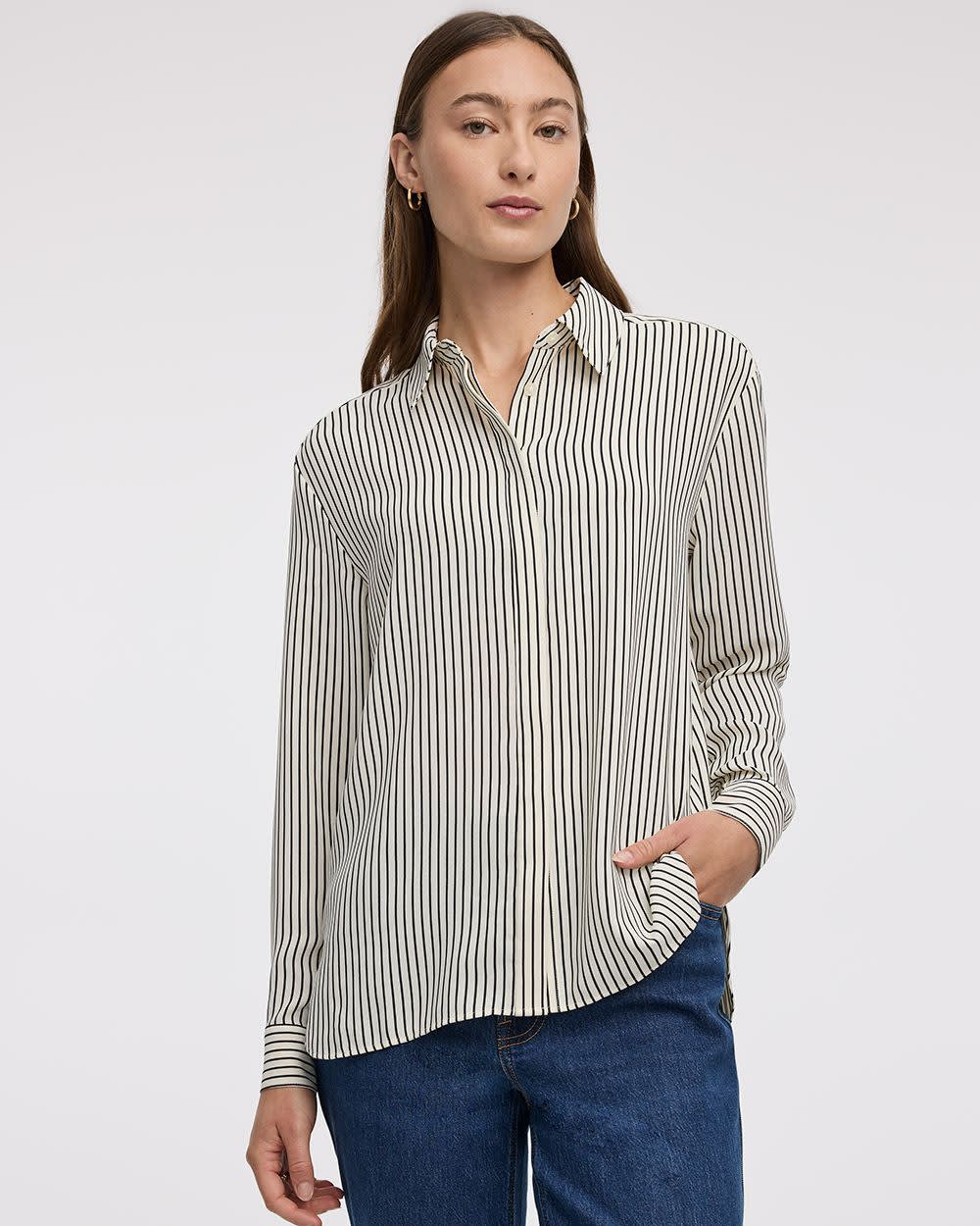 Long-Sleeve Buttoned-Down Blouse - Image 19