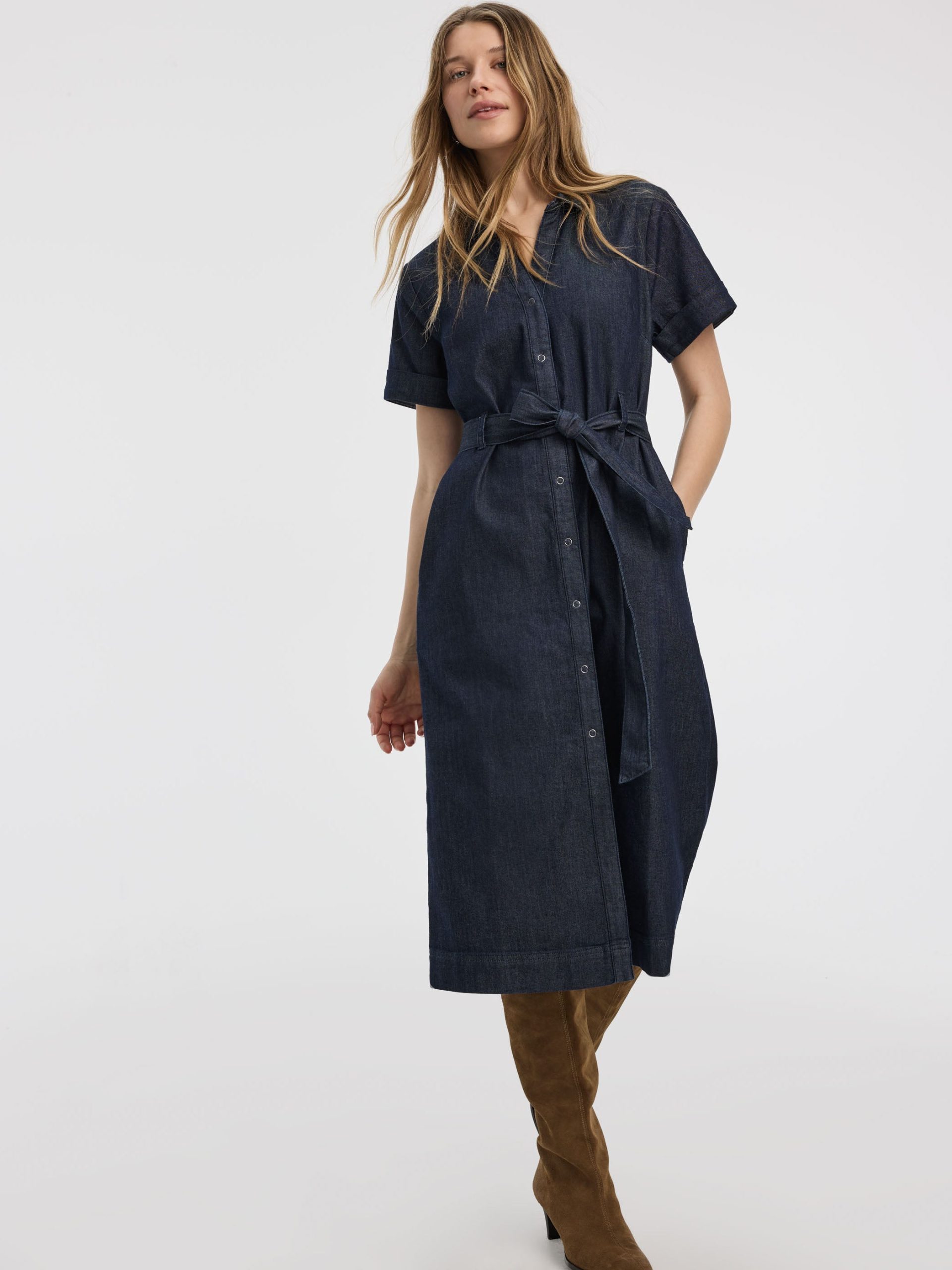 Short-Sleeve Shirt Denim Dress - Image 3